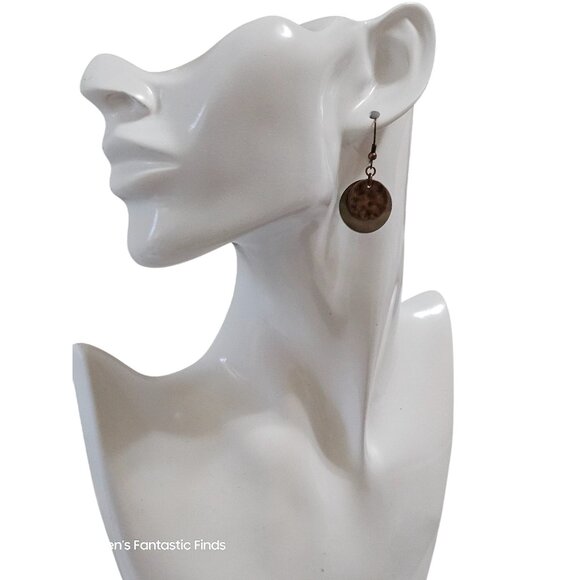Handmade Copper &‎ Mother Of Pearl Double Disc Dangle Earrings - Picture 4 of 4